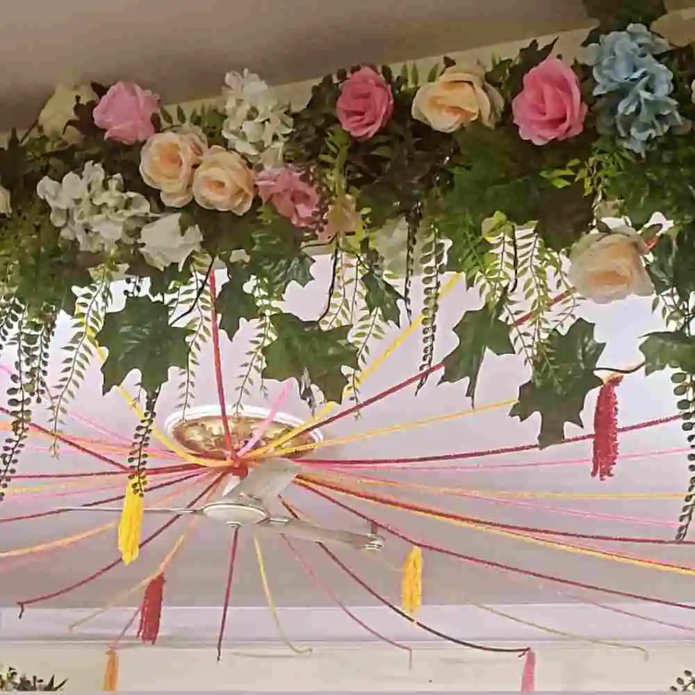 Hire wedding floral decor at home with entrance decor