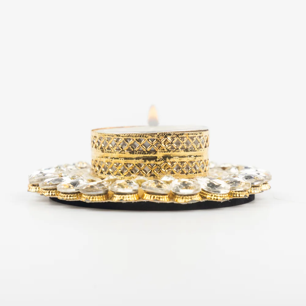 Elegant Kundan Pearl T Light Holder Online
