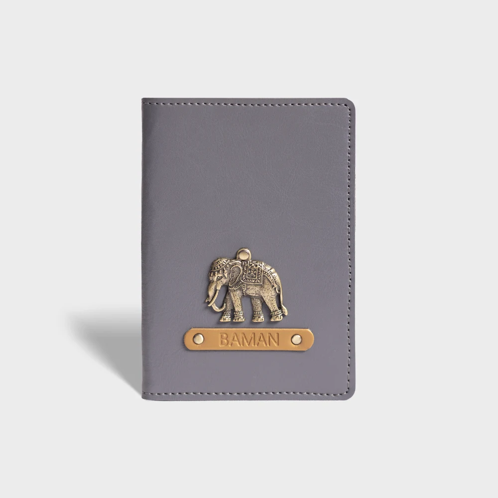 Personalized passport cover in grey color
