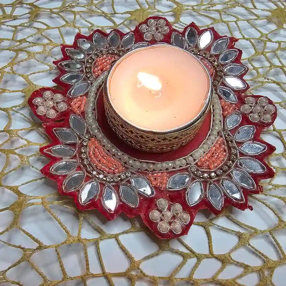 Shop Polki T Light Holder Diwali Candle Decor Mirror Pearl Design